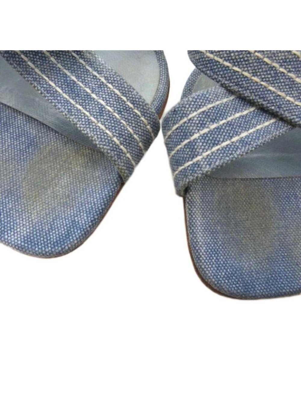 Chanel Coco Mark Denim Mule Heel Sandals Square Toe Canvas 37 Blue GV GY62 - Picture 8 of 8